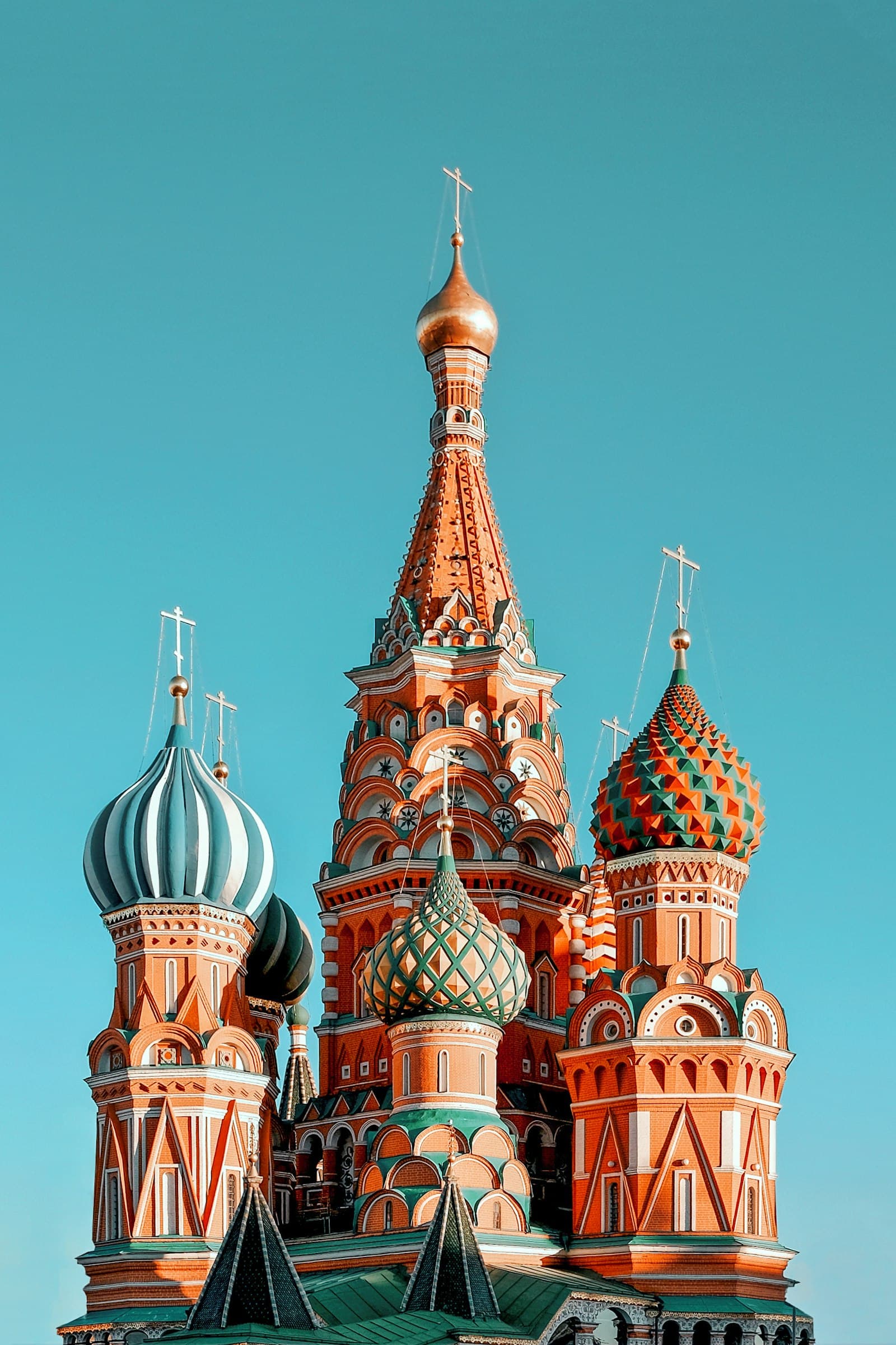 The colourful onion domes of Saint Basil’s Cathedral in Moscow