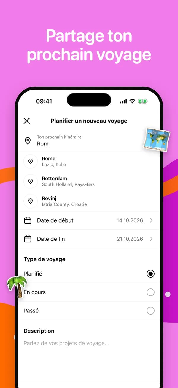 Préparation d’un nouveau voyage avec suggestions de villes et dates