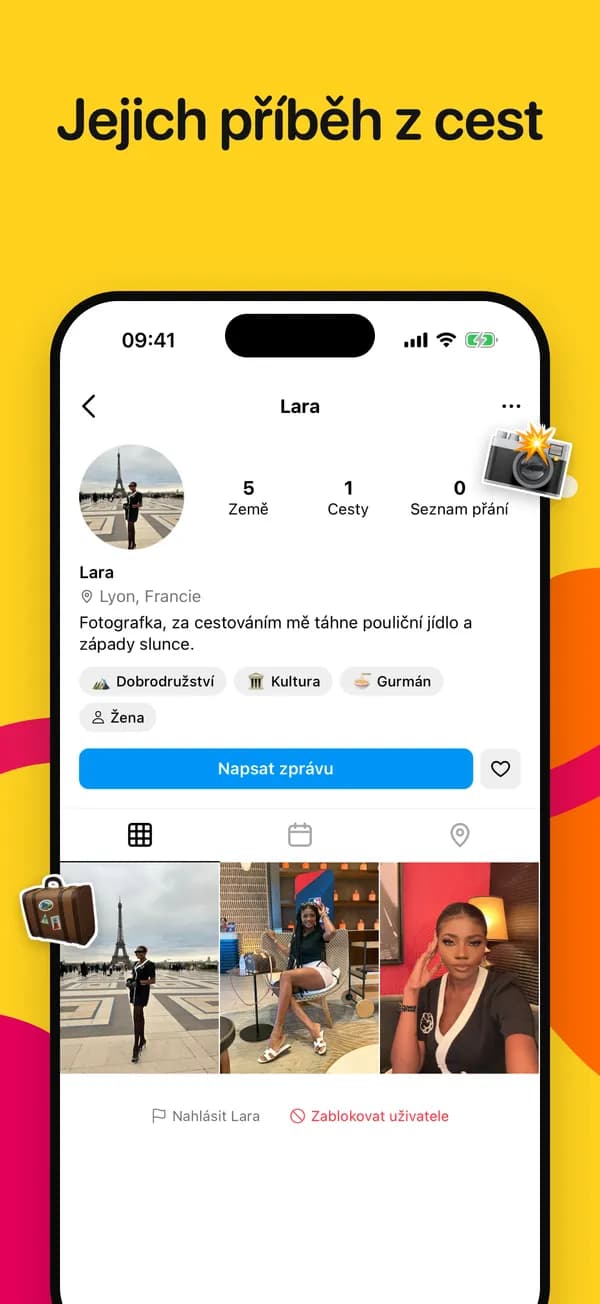 Profil cestovatele s navštívenými zeměmi a seznamem přání