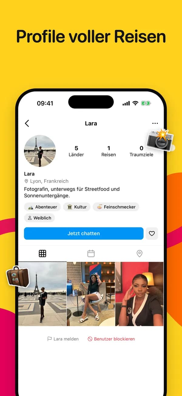 Reiseprofil mit besuchten Ländern und Traumzielen