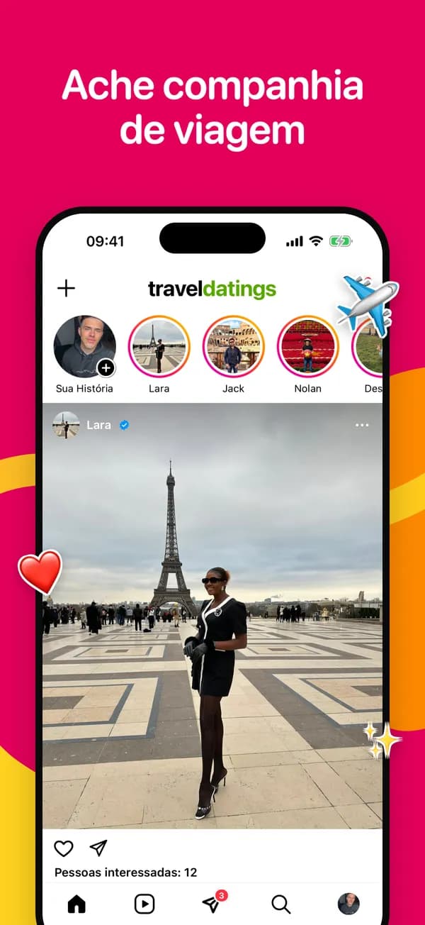 Página inicial com as viagens e os stories dos viajantes