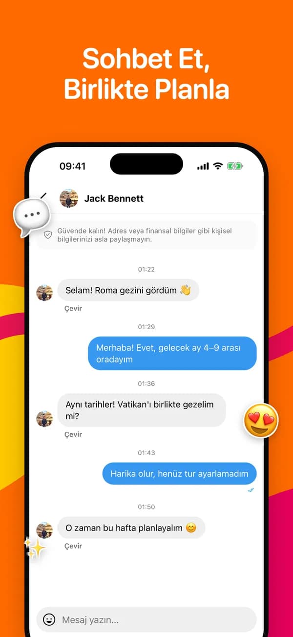 Tek dokunuşla çeviri yapılan sohbet